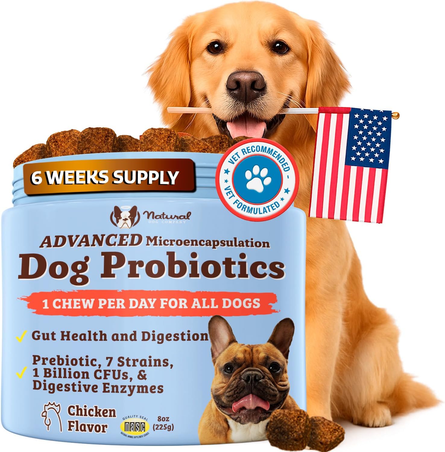 Natural Dog Company Gut Health & Canine Specific Probiotics Chews, 1 Daily Chew for All Dogs, Prebiotics & Digestive Enzymes for Digestion, Gas, Loose Stool, Immune System & Bowel Support Natural Dog Company Gut Health & Canine Specific Probiotics Chews, 1 Daily Chew for All Dogs, Prebiotics & Digestive Enzymes for Digestion, Gas, Loose Stool, Immune System & Bowel Support