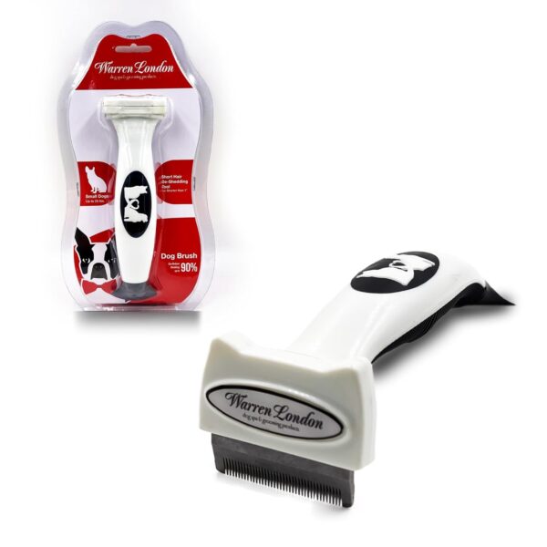 Warren London Short-Hair Deshedding Brush Small | 1.75 Stainless Steel Edge Removes Up to 95% Loose Fur | Gentle Undercoat Tool for Toy & Small Breeds | Ergonomic Anti-Slip Grip