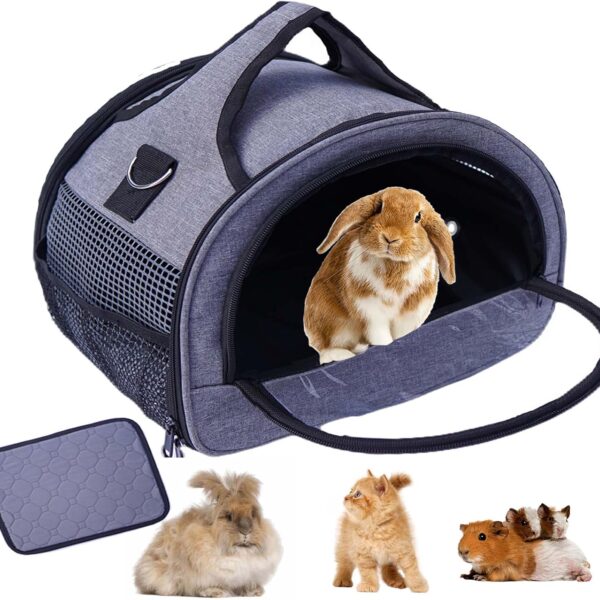 Rabbit Carrier, Small Pet Carriers for Guinea Pig Hamster Bird Bunny Bearded Dragon Kitty, Animal Bag with Stable Handle and Waterproof Pad, Easy Travel and Vet Visit-Large