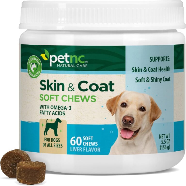 Petnc Dog Skin and Coat Supplement (60 Chewables), With Omega 3, EPA & DHA, Promotes Healthy Skin & Glossy Coat, For Dogs 18 Weeks & Older, Liver Flavor