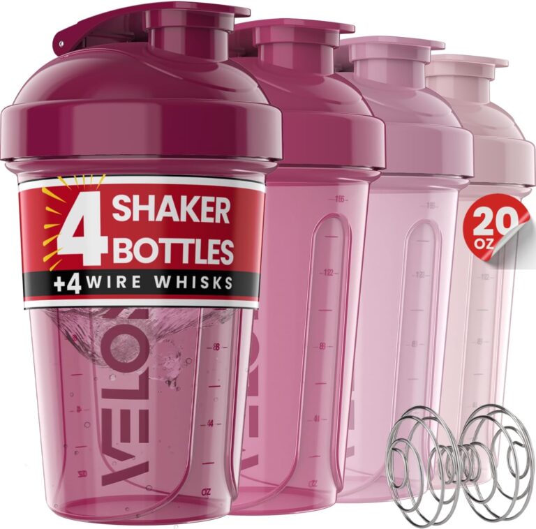 VELOMIX -4 PACK- 20 OZ Protein Shaker Bottles for Protein Mixes, Shaker Cups for Protein Shakes, Small Shaker Bottle Pack, Shaker Cup, Shakers for protein Shakes (Berry Blend)