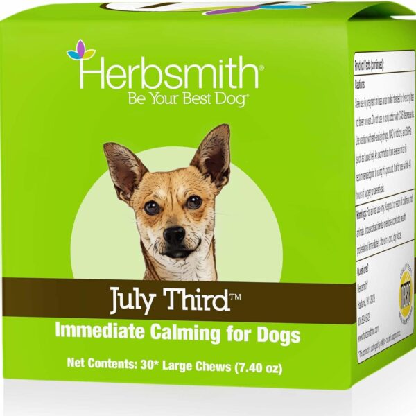 Herbsmith July Third - Canine Calming Chews - Calming Herbs for Dogs - Anxiety Supplements for Dogs - 30ct Large Chews