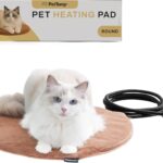 Pet Heating Pad for Cats Dogs Indoor & Sheltered Outdoor Waterproof Heated Cat Bed Heated Dog Bed Chew Resistant Cord Constant Temperature Brown Round 16 Inch