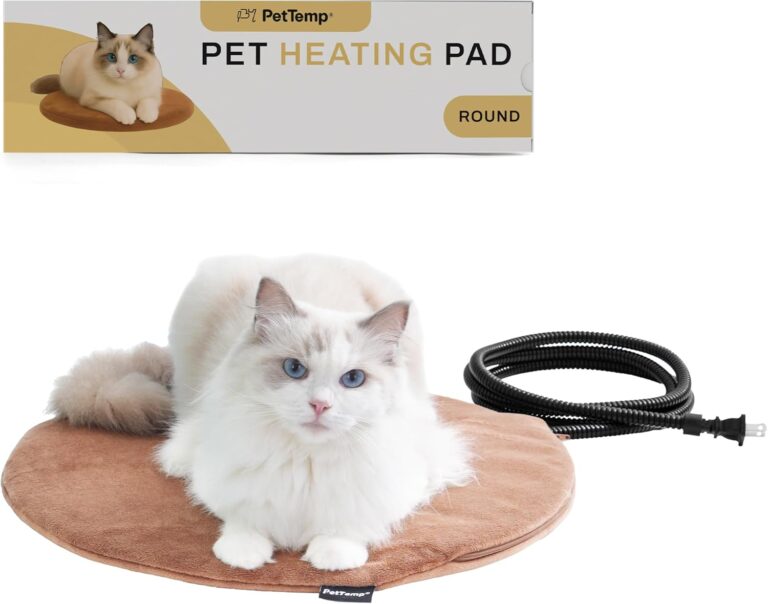 Pet Heating Pad for Cats Dogs Indoor & Sheltered Outdoor Waterproof Heated Cat Bed Heated Dog Bed Chew Resistant Cord Constant Temperature Brown Round 16 Inch