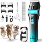 Dog Clippers for Grooming with 5-in-1 Blade, Dog Grooming Kit Cordless Rechargeable Hair Trimmer Detachable Stainless Steel Blade Pet Shaver for Small Puppy Paw Face Head Body
