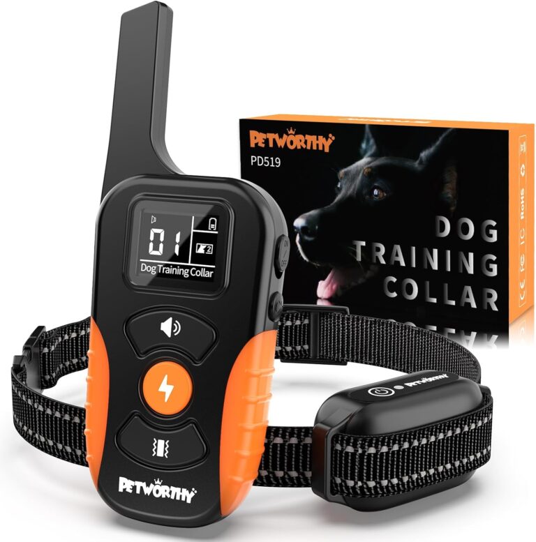 Dog Shock Collar with Remote - PETWORTHY 3300FT Dog Training Collar, IPX7 Waterproof Electric Collar with 3 Training Modes, Security Lock, Rechargeable e-Collar for All Breeds, Sizes