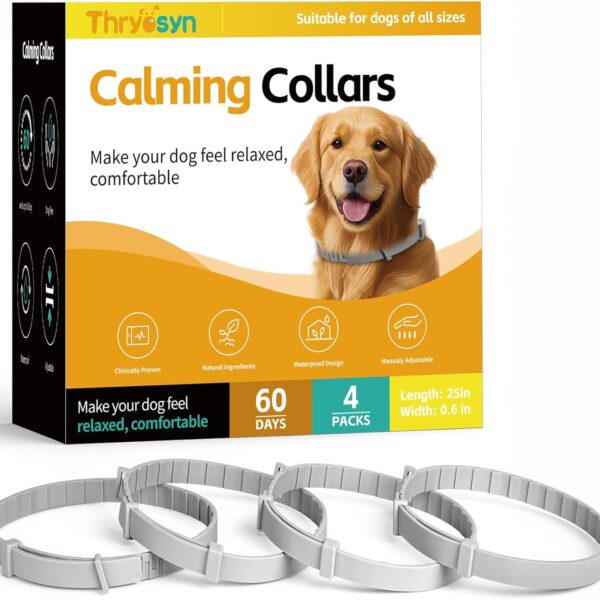 Calming Collar for Dogs 4-Pcs, Pheromone Collar for Dogs, Relief Anxiety Stress Separation, Lasts 60 Days,25 Inches Size Flexible Adjustable Waterproof for All Small Medium and Large Dog