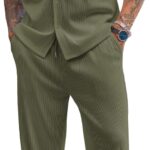 COOFANDY Men's 2 Piece Outfit Casual Short Sleeve Button Down Shirt Beach Summer Loose Pant Sets