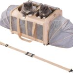 Large Cat Carrier for 2 Cats with Removable Soft Pad(43.3 x 17 x13Inches), Collapsible&Expandable Pet Carrier for Large Cats and Small Dogs 35 LBS,Breathable Mesh Top,Safety Harness