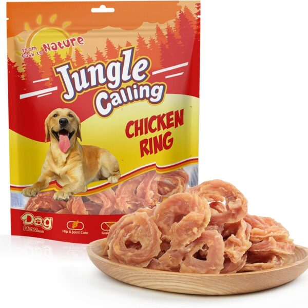 Jungle Calling Chicken Rings Dog Treats, Slow Roasted Chicken Jerky, Rawhide Free Dog Chews, High Protein Training Treats, Hip and Joint Health with Glucosamine, 10.6 oz