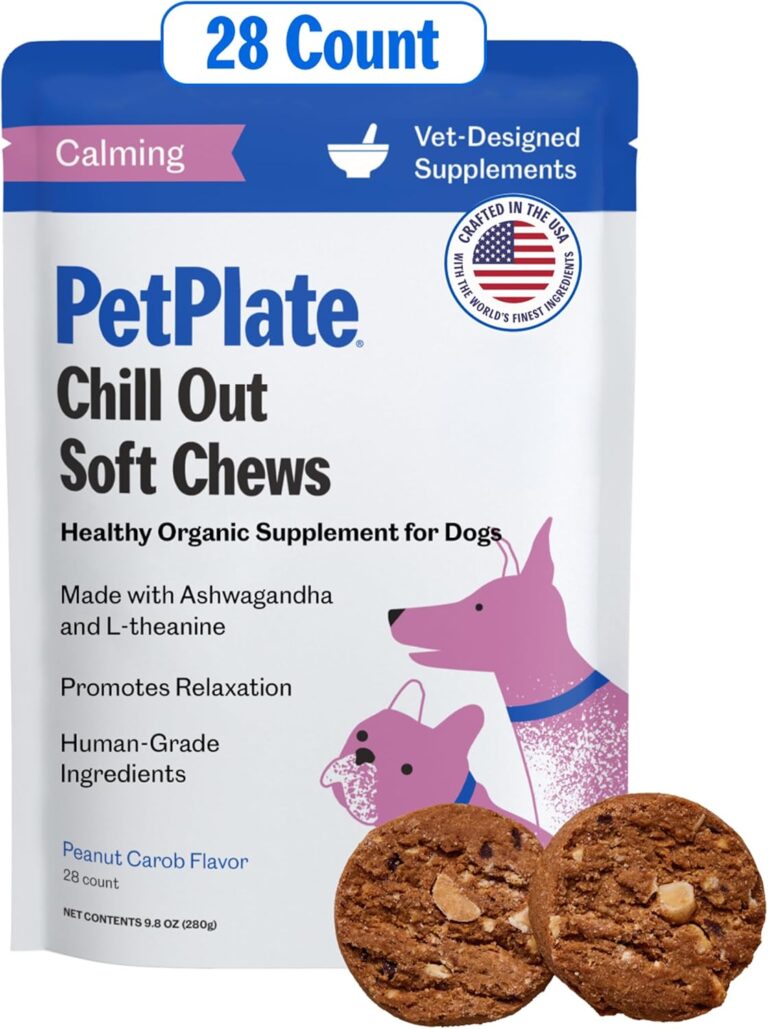 PetPlate Chill Out Soft Chews, Calming and Relaxation Support Supplement for Dogs, Organic and Human-Grade Ingredients, Includes Ashwagandha & L-theanine, Pet Supplies (Pack of 1, 9.8 Ounce)