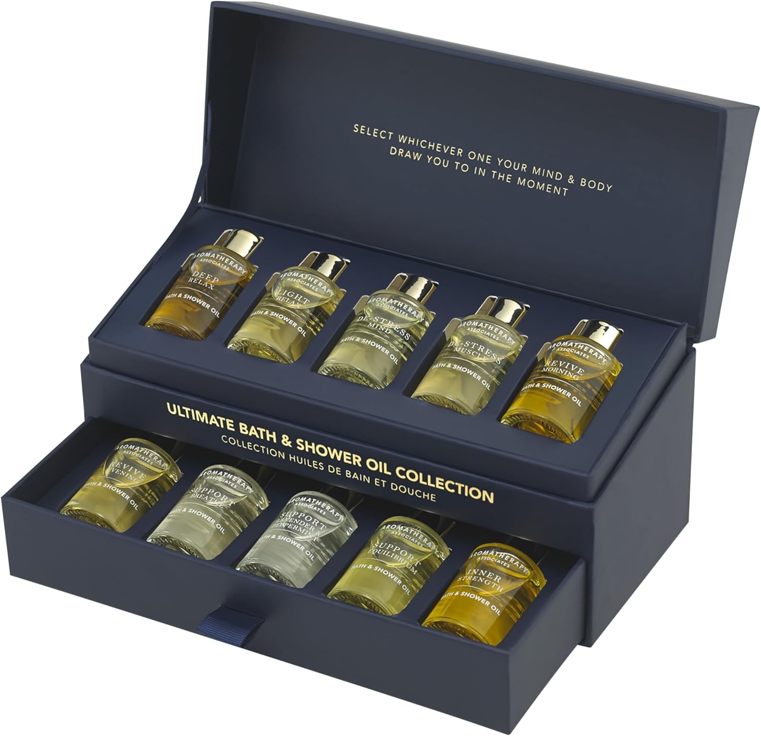 Aromatherapy Associates Essential Oil Blends Luxury Body and Shower Oils for Dry Skin and Daily Aromatherapy, 10-Pack (0.30 fl oz Each) in Decorative Gift Box Aromatherapy Associates Essential Oil Blends Luxury Body and Shower Oils for Dry Skin and Daily Aromatherapy, 10-Pack (0.30 fl oz Each) in Decorative Gift Box