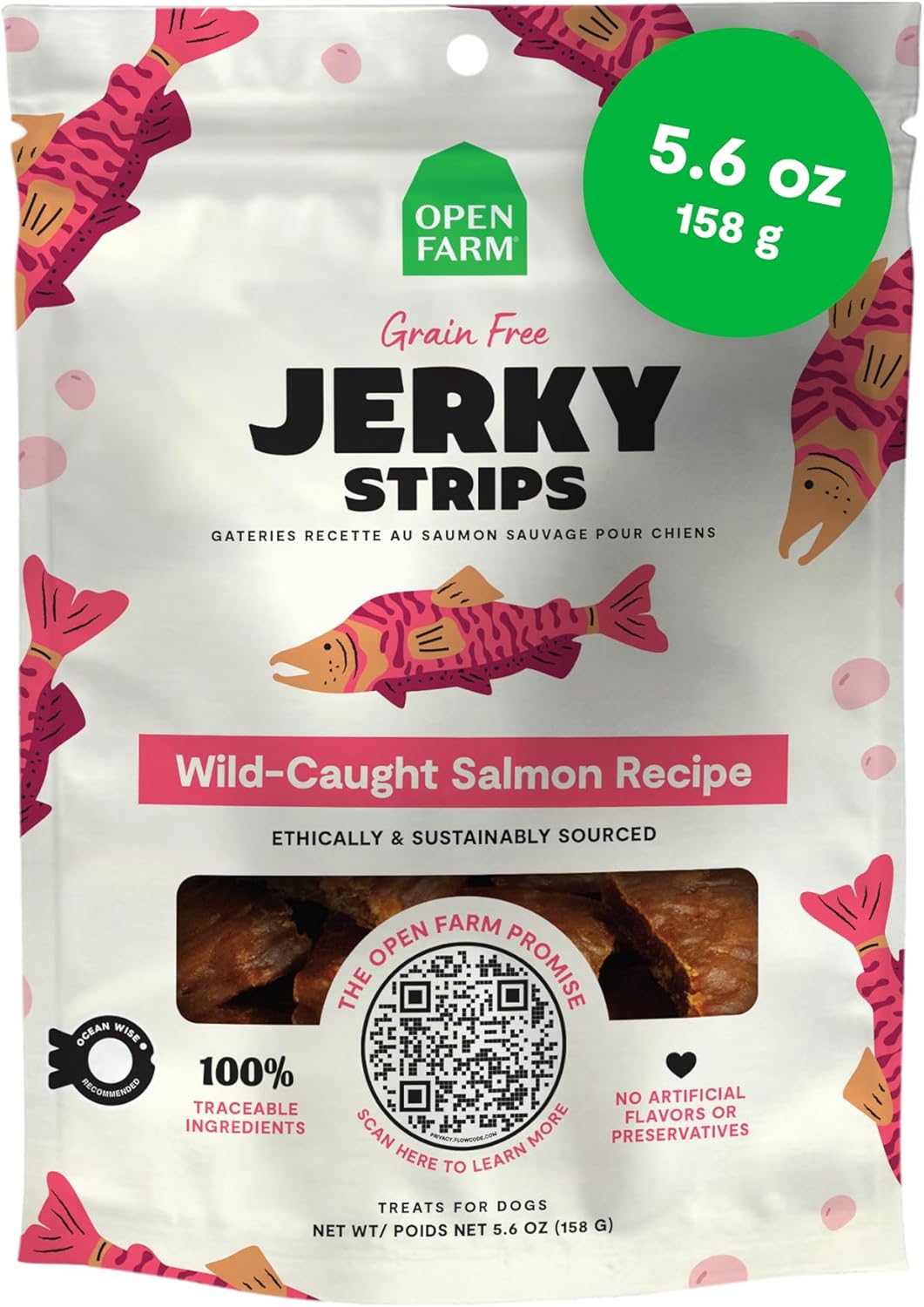 Open Farm, Dog Jerky Treats, Soft & Chewy Oven-Baked Jerky Strips Made with Ethically & Sustainably Sourced Ingredients, Protein Packed Dog Treats, Grain Free Wild Caught Salmon Recipe, 5.6oz Pouch Open Farm, Dog Jerky Treats, Soft & Chewy Oven-Baked Jerky Strips Made with Ethically & Sustainably Sourced Ingredients, Protein Packed Dog Treats, Grain Free Wild Caught Salmon Recipe, 5.6oz Pouch
