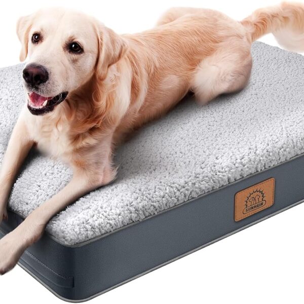 Sunheir Extra Large Orthopedic Dog Bed for Big Dogs - XL Waterproof Dog Bed with Removable Washable Cover & Anti-Slip Bottom, Crate Bed, Deluxe Plush Pet Bed Mat (Grey)