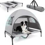 Medium Outdoor Dog Bed with UV Canopy, Elevated Pet Cot for Dogs up to 78 Lbs, Waterproof and Scratch-Resistant Raised Dog Tent with Breathable Mesh for Backyard, Patio, Camping or Indoor Use