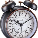 Loud Alarm for Deep Sleepers 4'' Retro Twin Bell Alarm Clock with Backlight for Bedroom and Home Decoration(Retro Black)