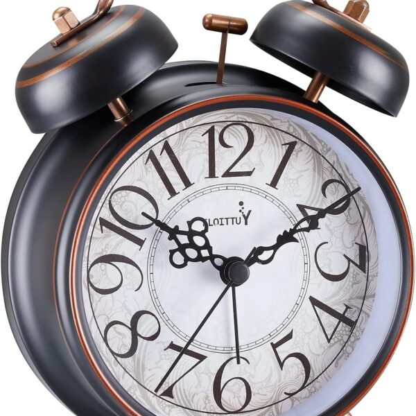 Loud Alarm for Deep Sleepers 4'' Retro Twin Bell Alarm Clock with Backlight for Bedroom and Home Decoration(Retro Black)