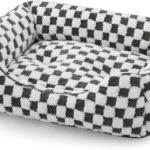 JOEJOY Dog Bed for Medium Small Dogs - Rectangle Orthopedic Dog Sofa Bed, Cute Modern Puppy Bed with Jacquard Shaggy Plush & Anti Slip Bottom, 25x21x8inches, Grey