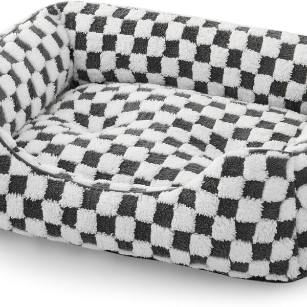 JOEJOY Dog Bed for Medium Small Dogs - Rectangle Orthopedic Dog Sofa Bed, Cute Modern Puppy Bed with Jacquard Shaggy Plush & Anti Slip Bottom, 25x21x8inches, Grey