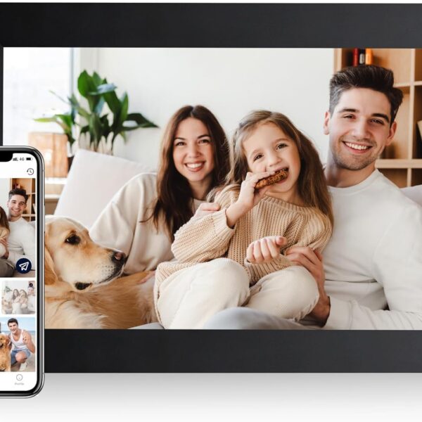 AEEZO 10.1 Inch WiFi Digital Picture Frame, IPS Touch Screen Smart Cloud Photo Frame with 32GB Storage, Auto-Rotate Easy Setup to Share Photos or Videos via AiMOR APP, Wall Mountable Black