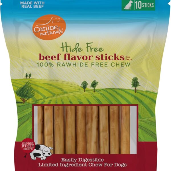 Canine Naturals Beef Chew - Rawhide Free Dog Treats - Made With Real Beef - Poultry Free Recipe - All-Natural and Easily Digestible - 10 Pack of 5 Inch Stick Chews