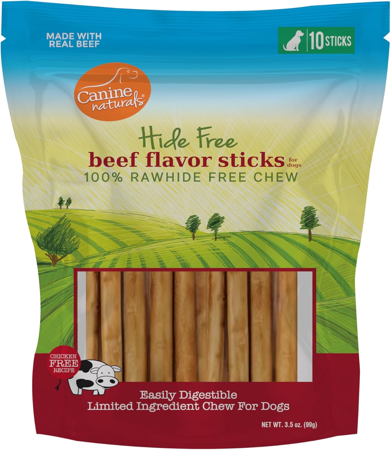 Canine Naturals Beef Chew - Rawhide Free Dog Treats - Made With Real Beef - Poultry Free Recipe - All-Natural and Easily Digestible - 10 Pack of 5 Inch Stick Chews Canine Naturals Beef Chew - Rawhide Free Dog Treats - Made With Real Beef - Poultry Free Recipe - All-Natural and Easily Digestible - 10 Pack of 5 Inch Stick Chews