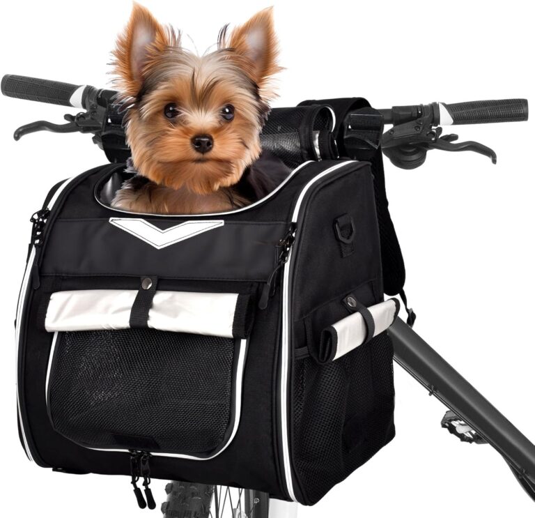 VENFOREST Dog Bike Basket, Foldable Pet Bike Carrier Backpack with Safety Strap, Waterproof Pet Bike Basket Suitable for Small Cats Kitten Puppy Dogs New Black