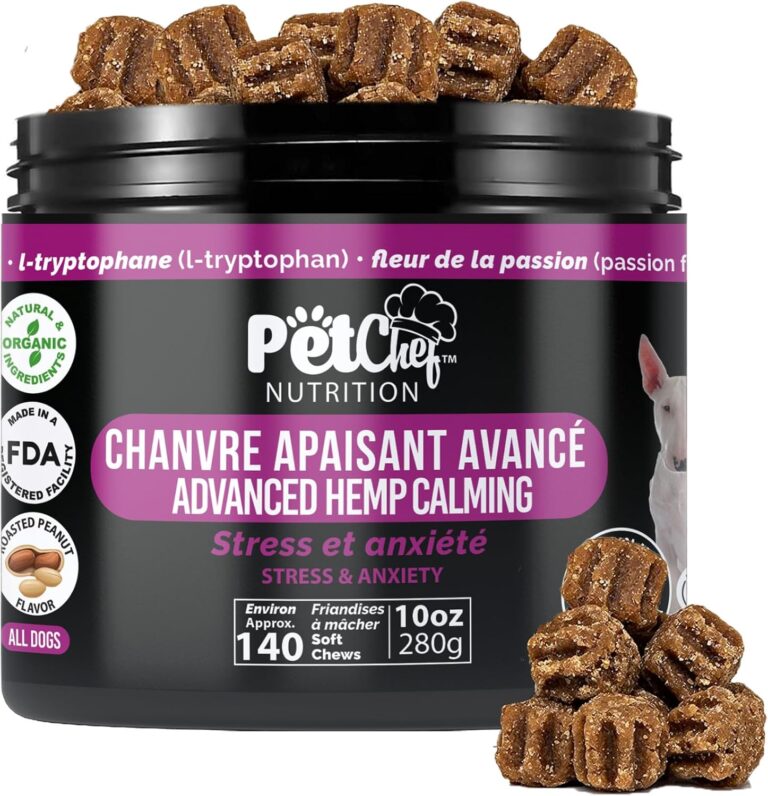 Pet Chef Calming Chews for Dogs -140 Soft Hemp Dog Treats for Anxiety & Barking Relief -Natural Relaxing Peanut Butter Flavored Dog Chews Breeds