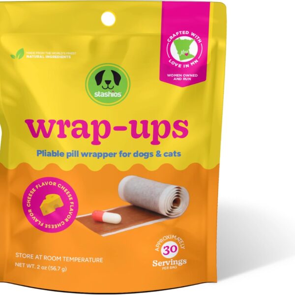 Stashios: Wrap-Ups: Pill Wrapper - Cheese - 30 Servings Bag, Dogs & Cats, Pet Treat Hides Any Size Pills, All Natural Limited Ingredients, USA Made