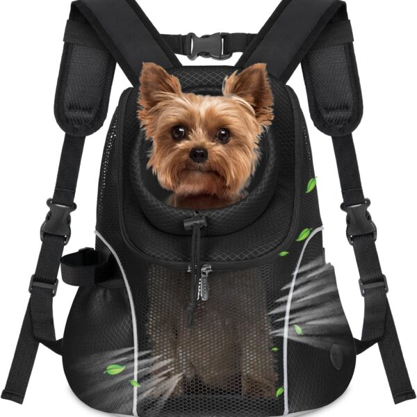 WOYYHO Pet Dog Carrier Backpack Small Dog Front Backpack Ventilated Mesh Dog Travel Back Pack with Safety Belt for Travel Hiking Cycling Outdoor Adventures (Size M: 5-9 lbs, Black)