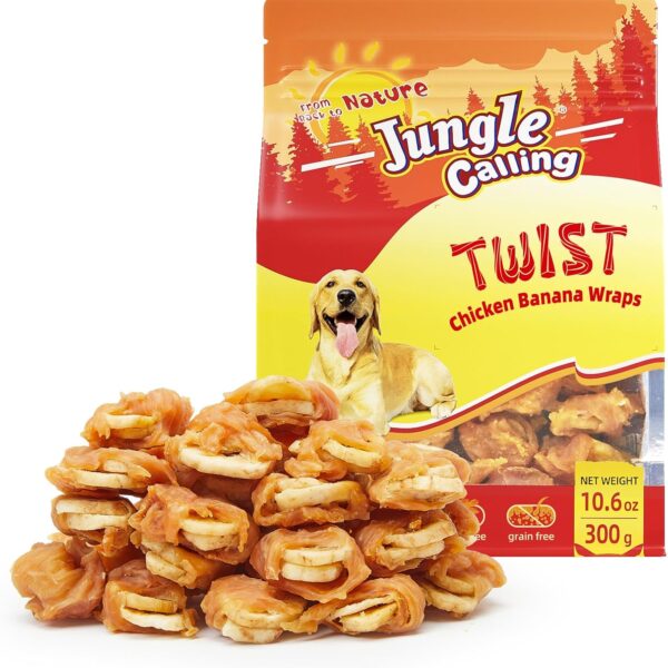 Jungle Calling Chicken Wrapped Banana Dog Treats  Healthy Low-Fat, Grain-Free Training Snacks with Natural Fiber for Small and Medium Dogs, 10.6 oz
