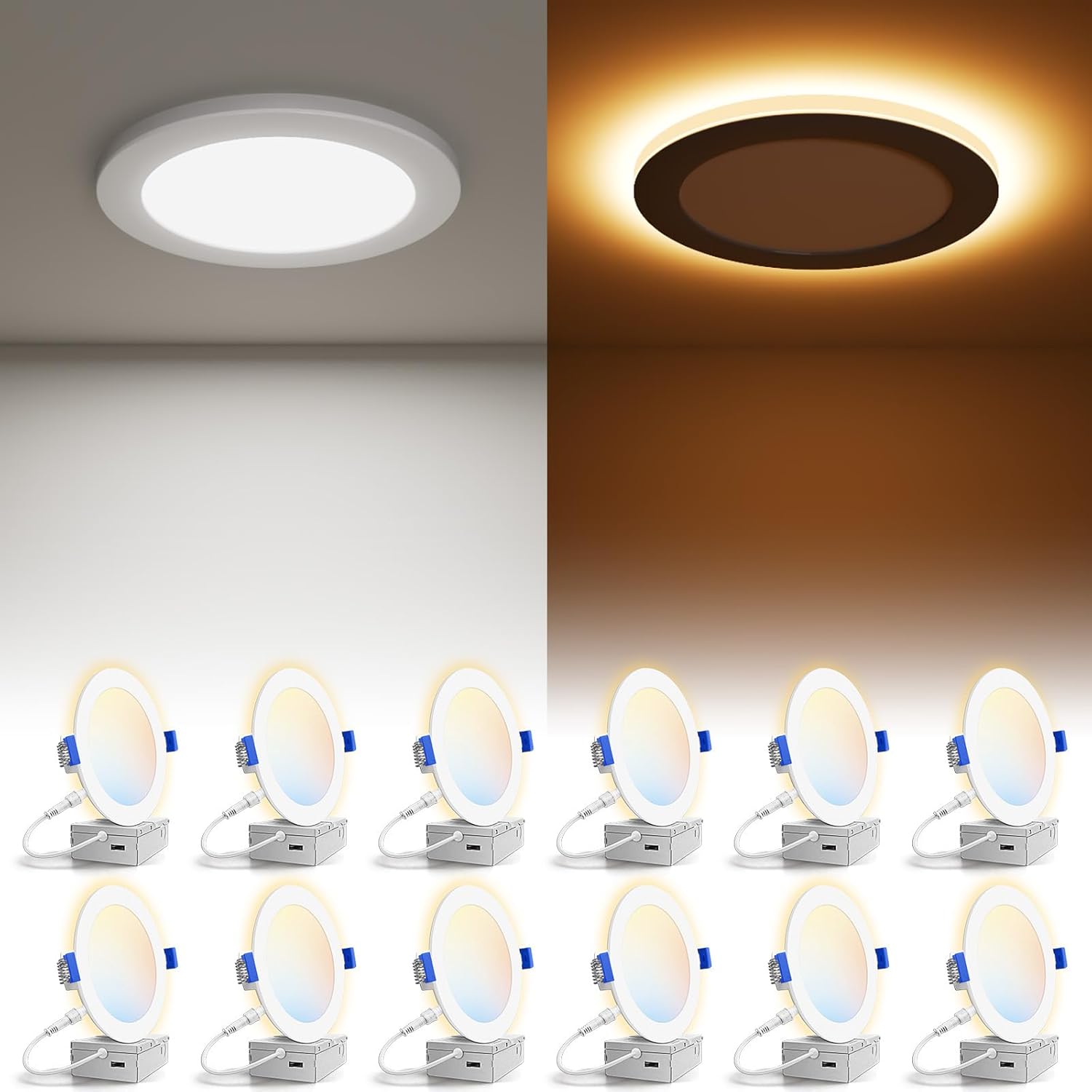 VOLISUN 12 Pack 6 Inch 5CCT Recessed Light with Night Light,Canless LED Recessed Lighting 6 inch,2700K-5000K Selectable,12W=130W,1080LM Dimmable Recessed Ceiling Wafer Lighs,ETL Certificated VOLISUN 12 Pack 6 Inch 5CCT Recessed Light with Night Light,Canless LED Recessed Lighting 6 inch,2700K-5000K Selectable,12W=130W,1080LM Dimmable Recessed Ceiling Wafer Lighs,ETL Certificated
