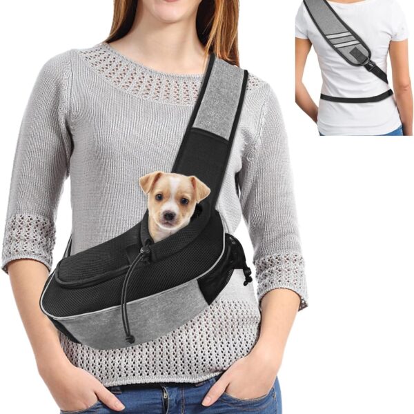 Dog Carrier for Small Dog Travel Pet Carrier Hands Free Pet Sling Puppy Cat Carrier Pets Crossbody Bag Up to 5 lbs Dog Accessories Breathable & More Pockets Grey
