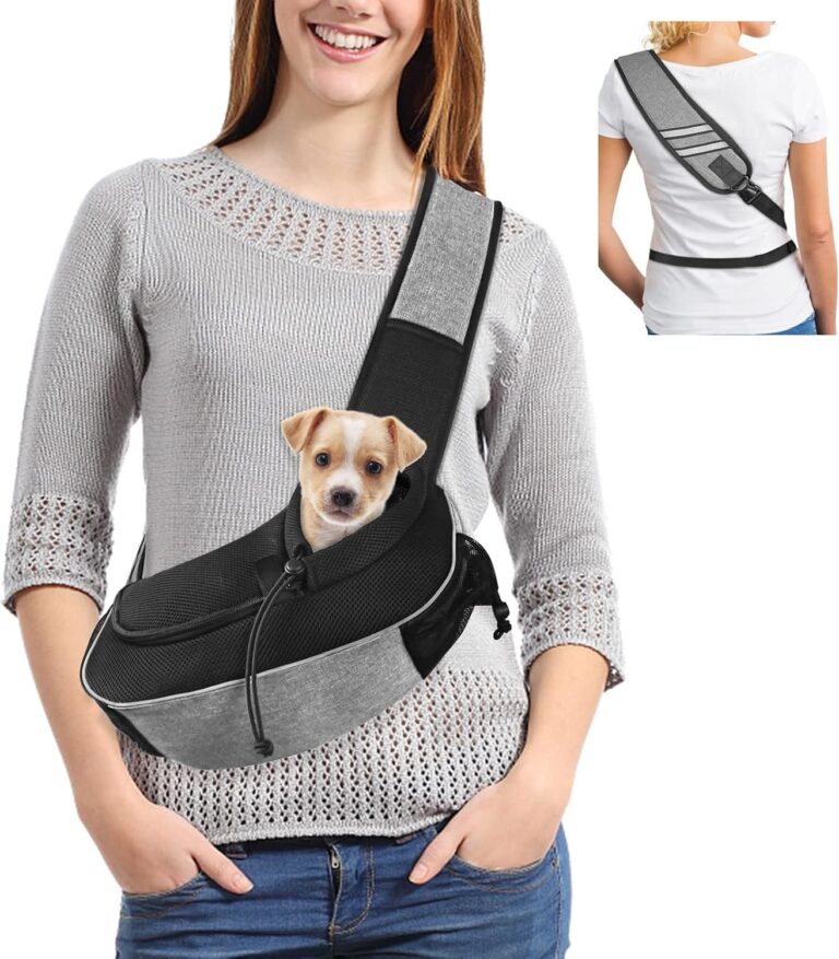 Dog Carrier for Small Dog Travel Pet Carrier Hands Free Pet Sling Puppy Cat Carrier Pets Crossbody Bag Up to 5 lbs Dog Accessories Breathable & More Pockets Grey