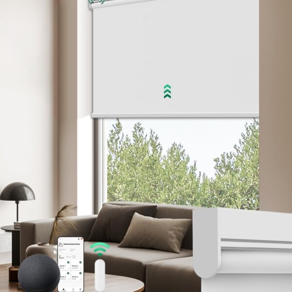 Allesin Motorized Roller Blinds with Remote Control for Windows, Blackout Automatic Smart Shades,Dry Battery Powered Electric Blind (White 27" W x 72" H)