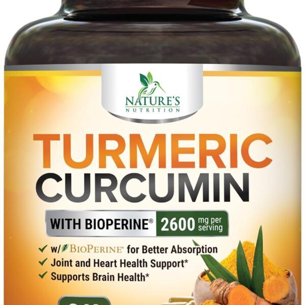Turmeric Curcumin Supplement 2600mg - 95% Curcuminoids with Organic Turmeric & BioPerine Black Pepper Extract for Best Absorption, Natural Vegan Joint Support, Non-GMO, Bottled in USA - 240 Capsules