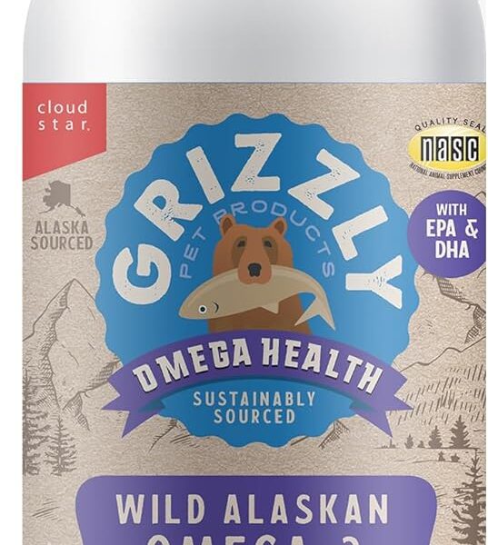 Grizzly Pet Products Omega Health Liquid Omega-3 Supplement for Dogs and Cats, 16 Ounce Bottle