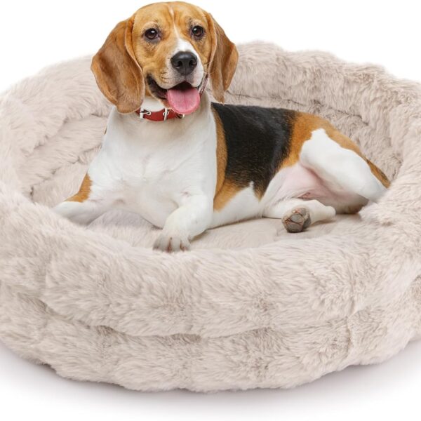 Morikey Cat Beds for Indoor Cats, Washable Round Beds for Small Dog and Cats, Soft Plush Faux Fur Removable Pet Bed for Puppy and Kitten, 24"x24"x7"
