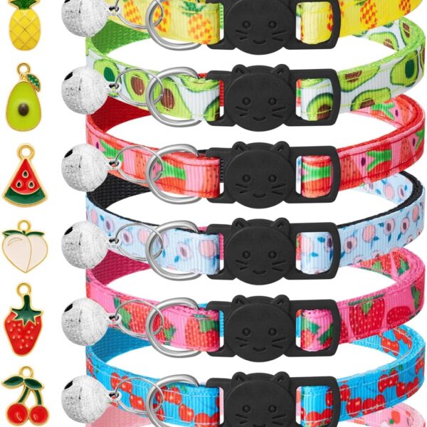 7 Pack Breakaway Cat Collars with Bells & Fruit Pendants,Safety Kitten Collar,Adjustable,Ideal for Girl Cats Boy Male Cats Pet Supplies,Accessories,Gifts