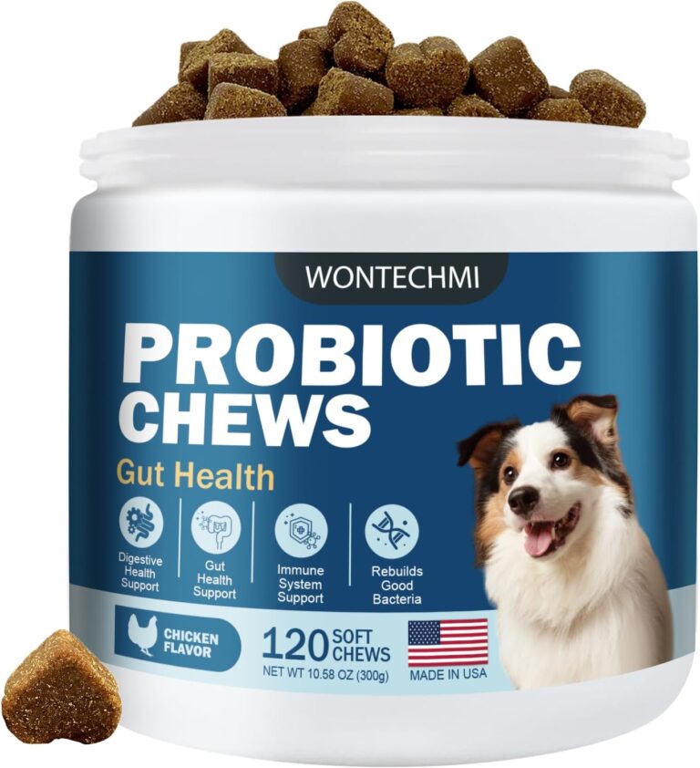 WONTECHMI Probiotics for Dogs, Improve Itchy Skin Itchy Ears, Gut Health, Yeast Balance, Allergies, Immunity, Dog Probiotics and Digestive Enzymes with Prebiotics, Reduce Diarrhea (Chicken, 120 chews)