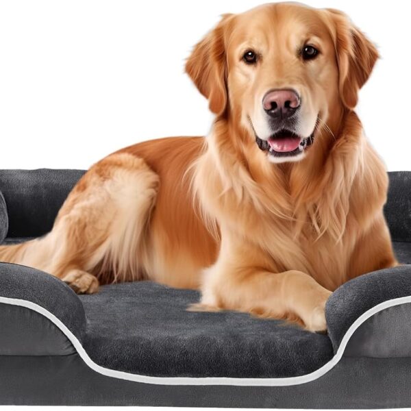 Sweetcrispy Orthopedic Dog Bed, XL Large Memory Foam Puppy Cat Bed with Washable Waterproof Removable Cover & Non-Slip Bottom for Pet Calming Sleeping (42"x32", Gery)