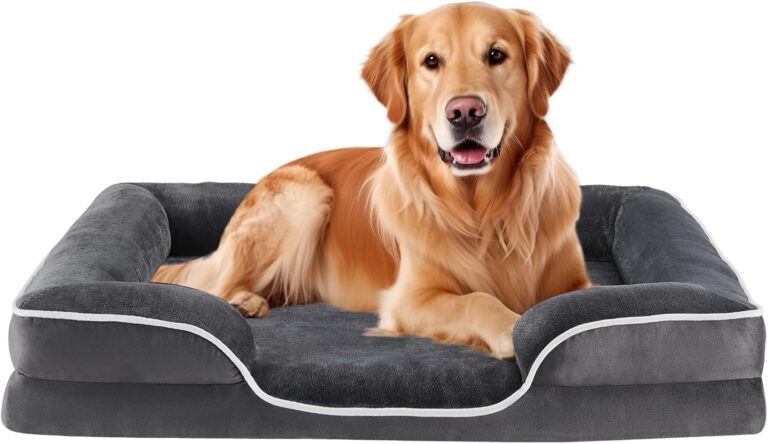 Sweetcrispy Orthopedic Dog Bed, XL Large Memory Foam Puppy Cat Bed with Washable Waterproof Removable Cover & Non-Slip Bottom for Pet Calming Sleeping (42"x32", Gery)