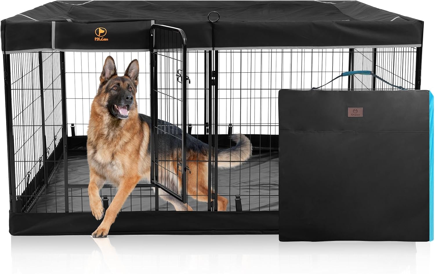 PJYuCien Dog Playpen Plus Storage Bag, 31.3" H 8 Panels Puppy Pen with Square Bottom & Top Cover, Heavy Duty Dog Fence for Camping PJYuCien Dog Playpen Plus Storage Bag, 31.3" H 8 Panels Puppy Pen with Square Bottom & Top Cover, Heavy Duty Dog Fence for Camping