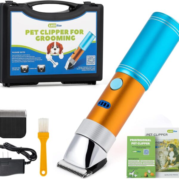 LuzRise Dog Clippers for Grooming Cordless 400W with Rechargeable 5h-Standby Battery, Low Noise < 50db, Heavy-Duty Pet Hair Shaver Kit, with 2 Sharp & Detachable Blades of 3MM&6MM, Blue
