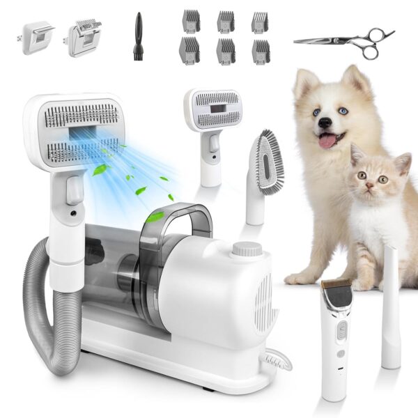 Moclever 7-in-1 Dog Grooming Vacuum Kit with 2.5L Dust Cup, 10000PA Suction, Low Noise, Hair Remover for Pet Shedding - Dog & Cat Grooming Supplies, Professional Pet Clipper & Shears