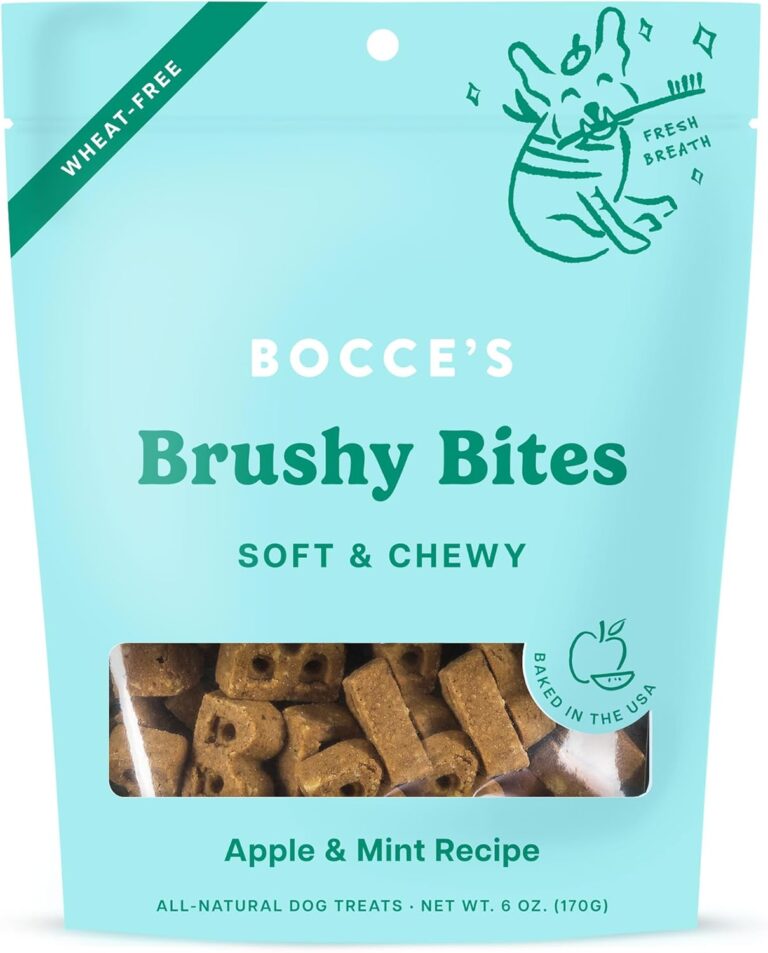 Bocce's Bakery Dailies Brushy Bites Dog Treats for Wellness Support, Wheat-Free Dog Treats, Made with Real Ingredients, Baked in The USA, All-Natural Soft & Chewy, Apple & Mint Recipe, 6 oz