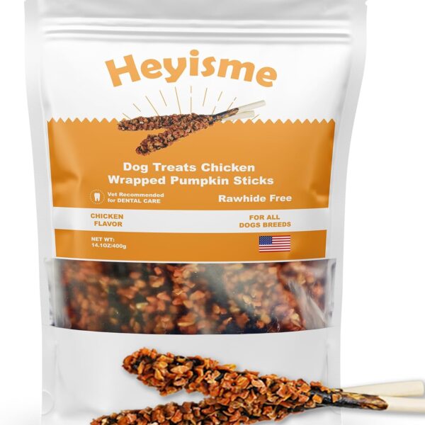 Chicken Wrapped Sticks Pumpkin Dog Treats,14.1oz Rawhide Free Natural Dental Chews,Dog Training Treats, Teeth Cleaning