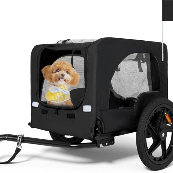 Heavy-Duty Dog Bike Trailer & Collapsible Pet Carrier for Bike with 16-Inch All-Terrain Wheels, Universal Hitch, Safety Flag & Weather-Resistant Design for Outdoor Adventures
