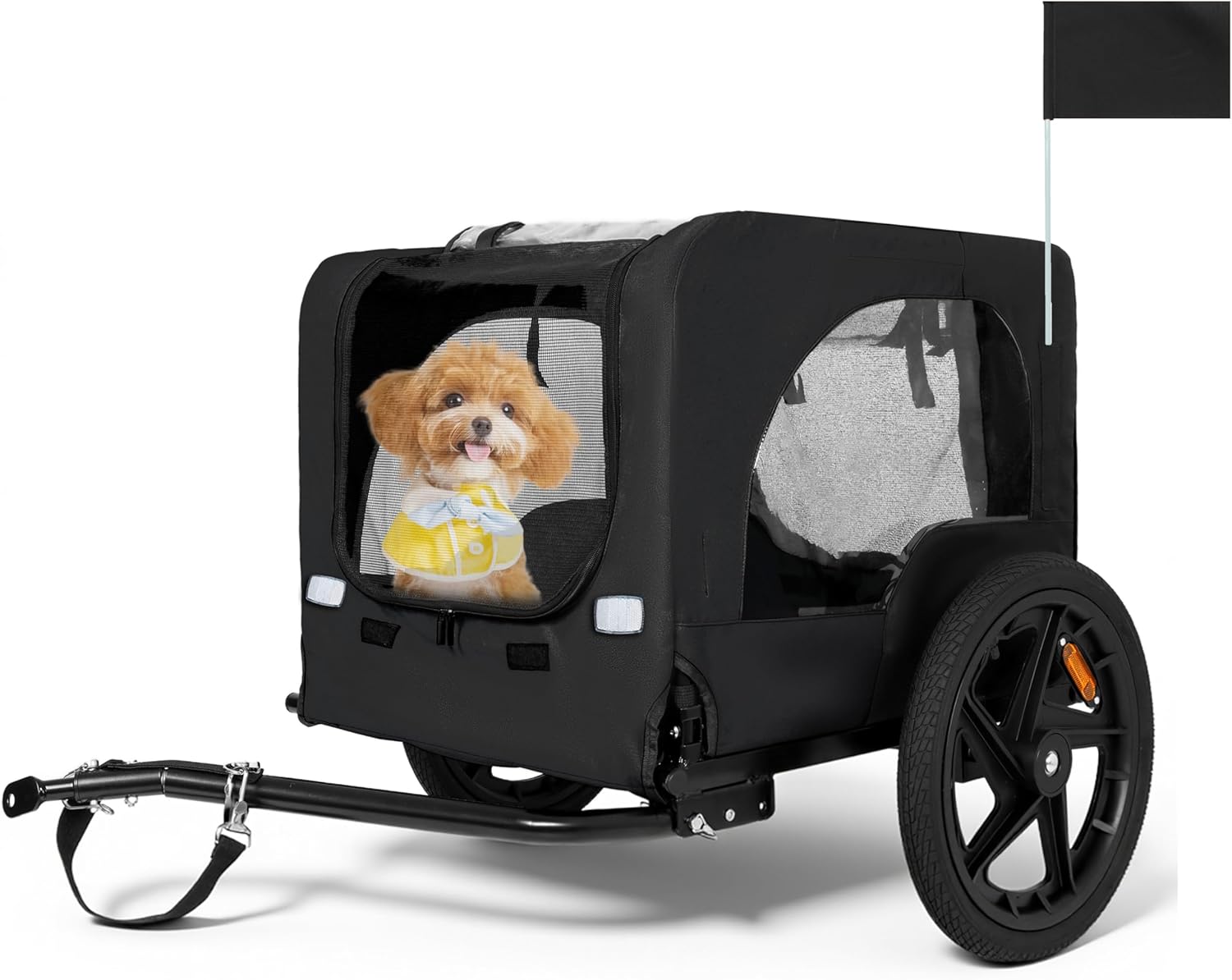 Heavy-Duty Dog Bike Trailer & Collapsible Pet Carrier for Bike with 16-Inch All-Terrain Wheels, Universal Hitch, Safety Flag & Weather-Resistant Design for Outdoor Adventures Heavy-Duty Dog Bike Trailer & Collapsible Pet Carrier for Bike with 16-Inch All-Terrain Wheels, Universal Hitch, Safety Flag & Weather-Resistant Design for Outdoor Adventures