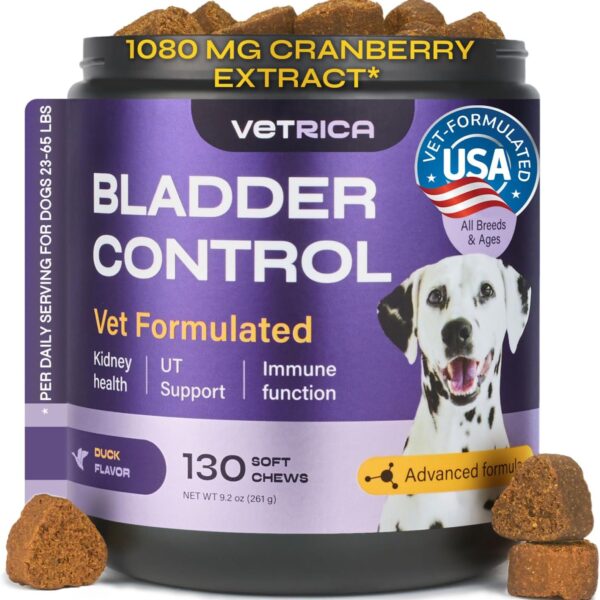 Dog UTI Treatment - 1080 mg Cranberry Extract - 130 Treats Cranberry Supplement for Dogs - Chews for Bladder Control, Urinary Tract, Kidney Health - With D-Mannose, Nettle - Formulated for Senior Dogs